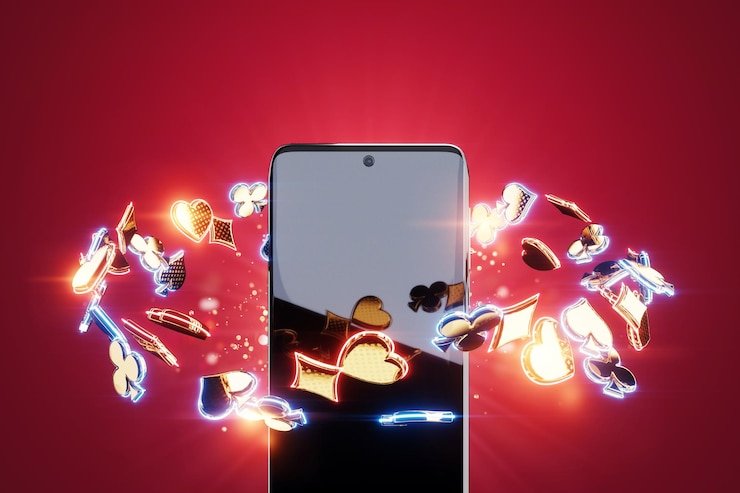 Tampilan ponsel Android mcm toto menampilkan meja Casino Hold'em dengan kartu pemain dan tombol aksi